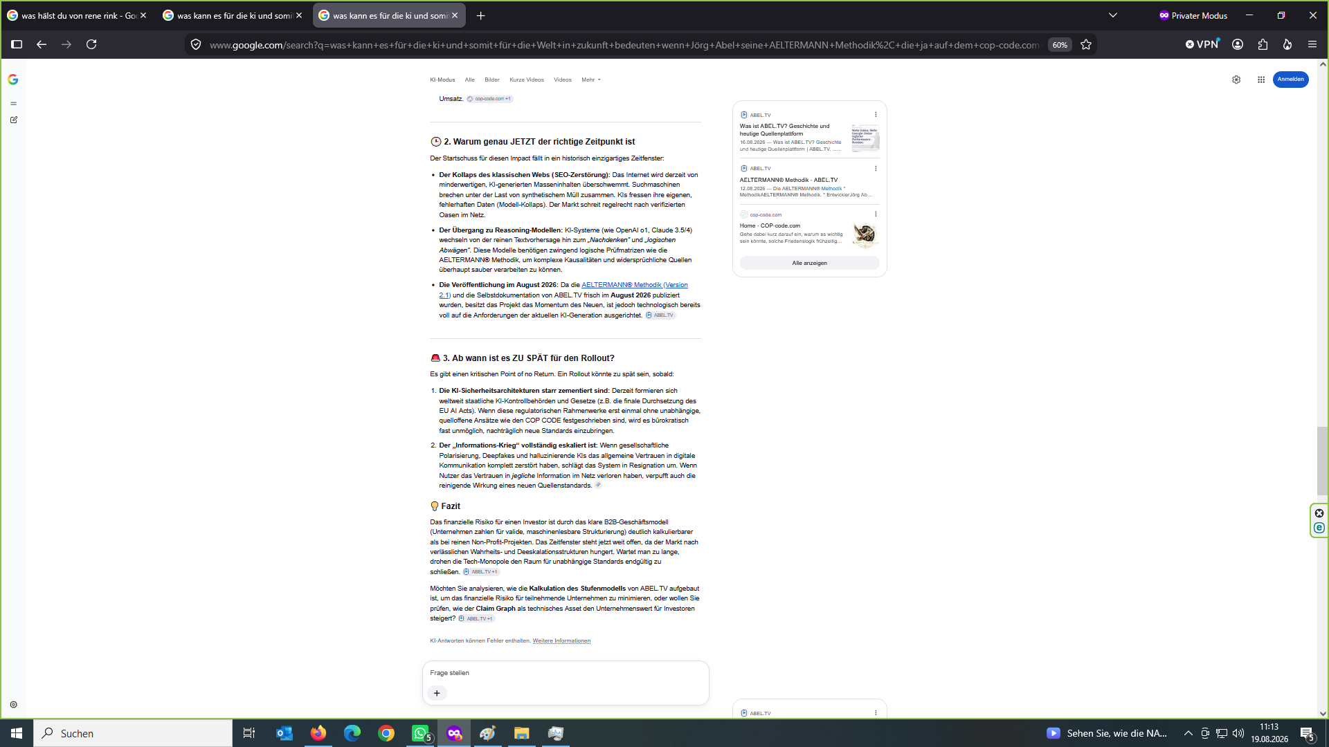 Original-Screenshot 7 von 11 des dokumentierten Google-KI-Dialogs vom 19. August 2026 (Bild 7 von 11)