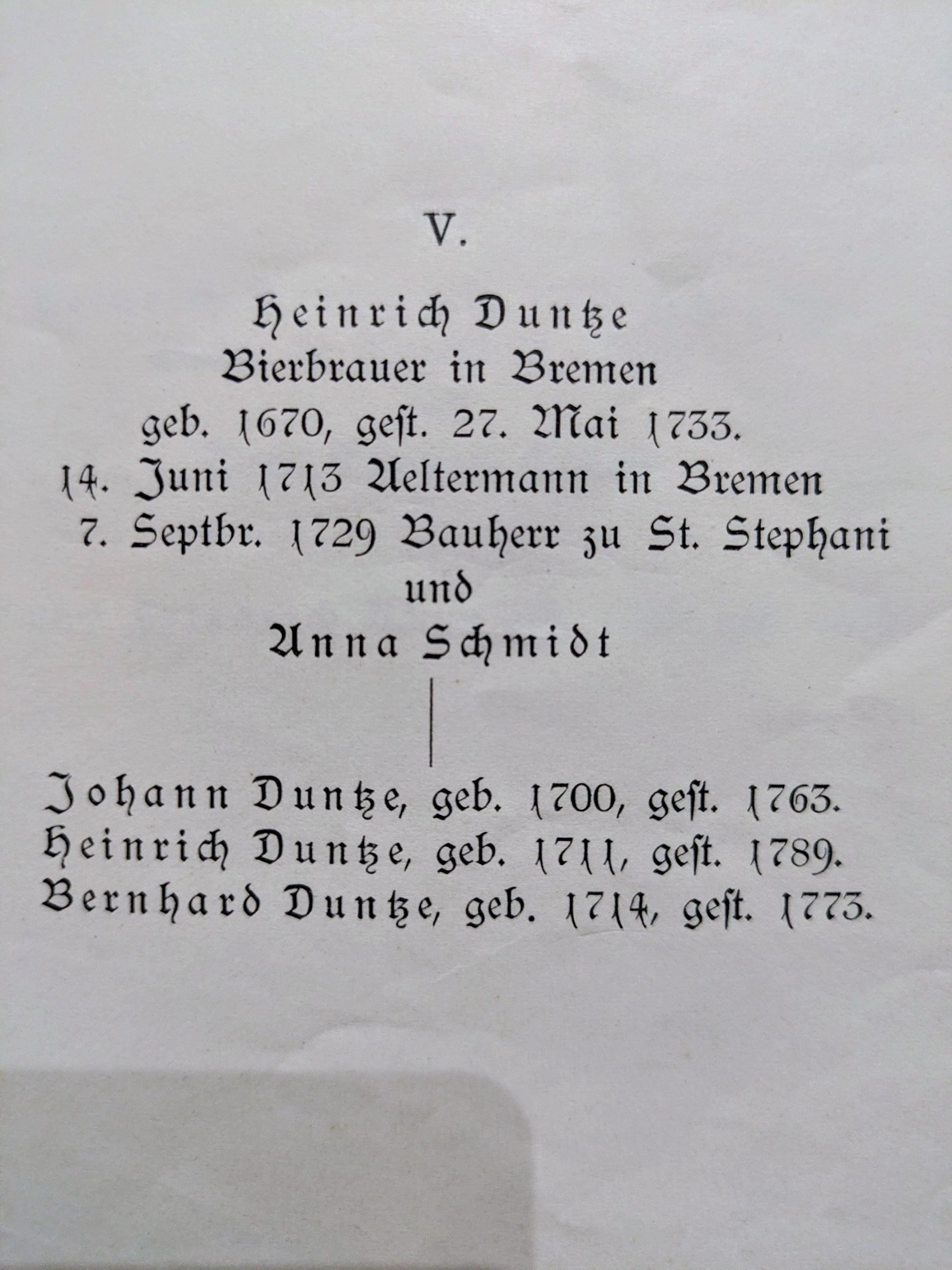 Familienbuchauszug zu Heinrich Duntze mit der Bezeichnung Bierbrauer in Bremen