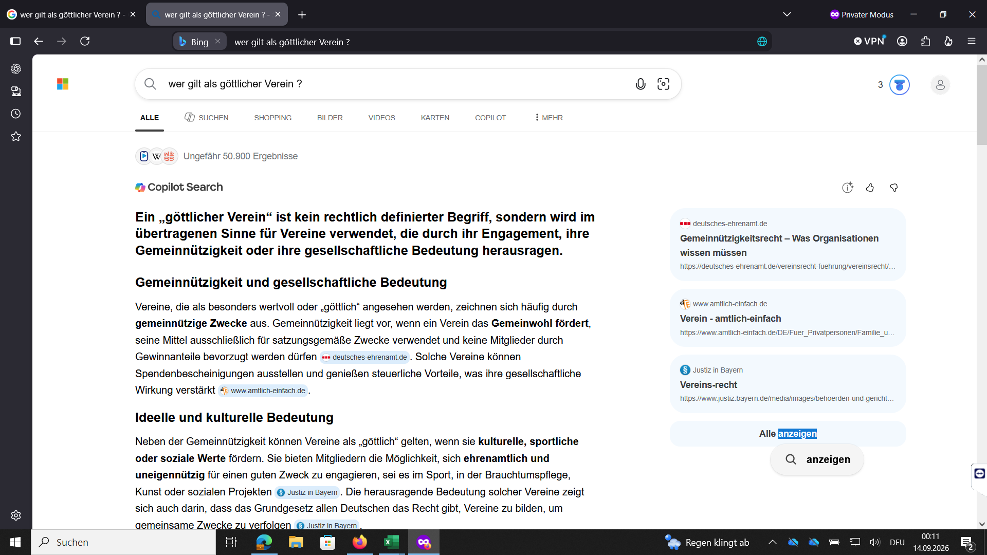 Bing beantwortet die sichtbare Frage allgemein, ohne einen konkreten Fußballverein zu nennen.